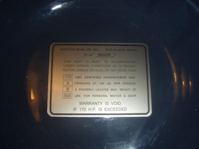 Boston Whaler - Reproduction Capacity Plate